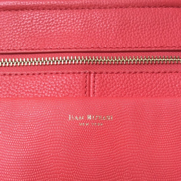 Isaac Mizrahi Janna satchel coral hand bag, new “lizard”leather medium - Picture 2 of 10
